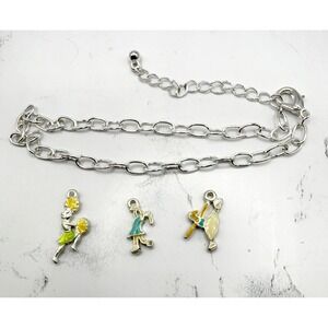 New Cheerleader Charm Anklet Set Silver Chain Adjustable 9–11" Beach Jewelry